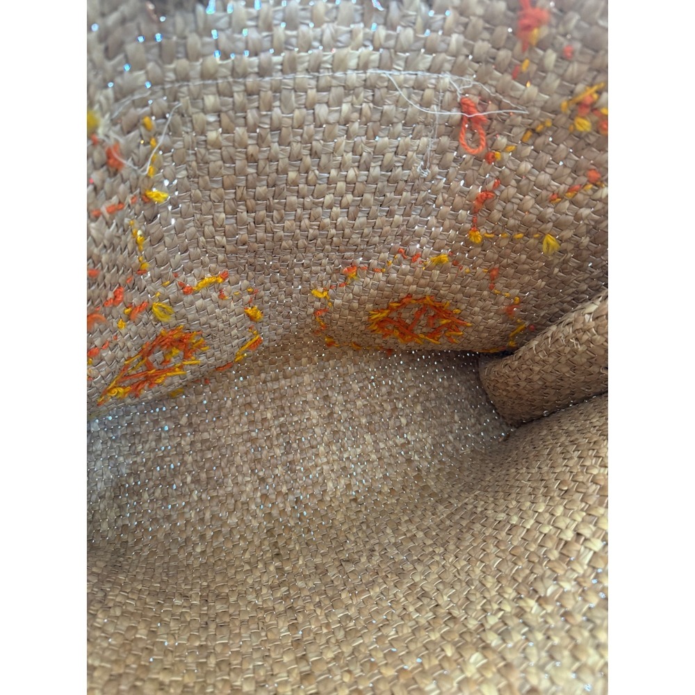 Vintage Handmade Woven Straw Sunflower Tote Orange Yellow Floral Boho Beach Bag - Picture 3 of 6